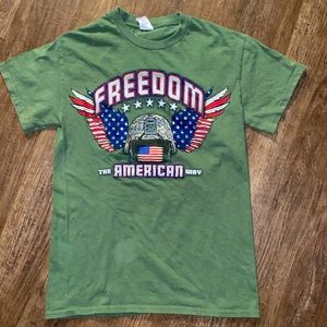 3/$20!Men's Green Freedom The American Way Shirt American Flag Army Helmet